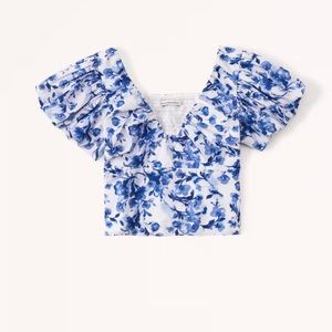 Abercrombie Drama Puff Sleeve Poplin Top